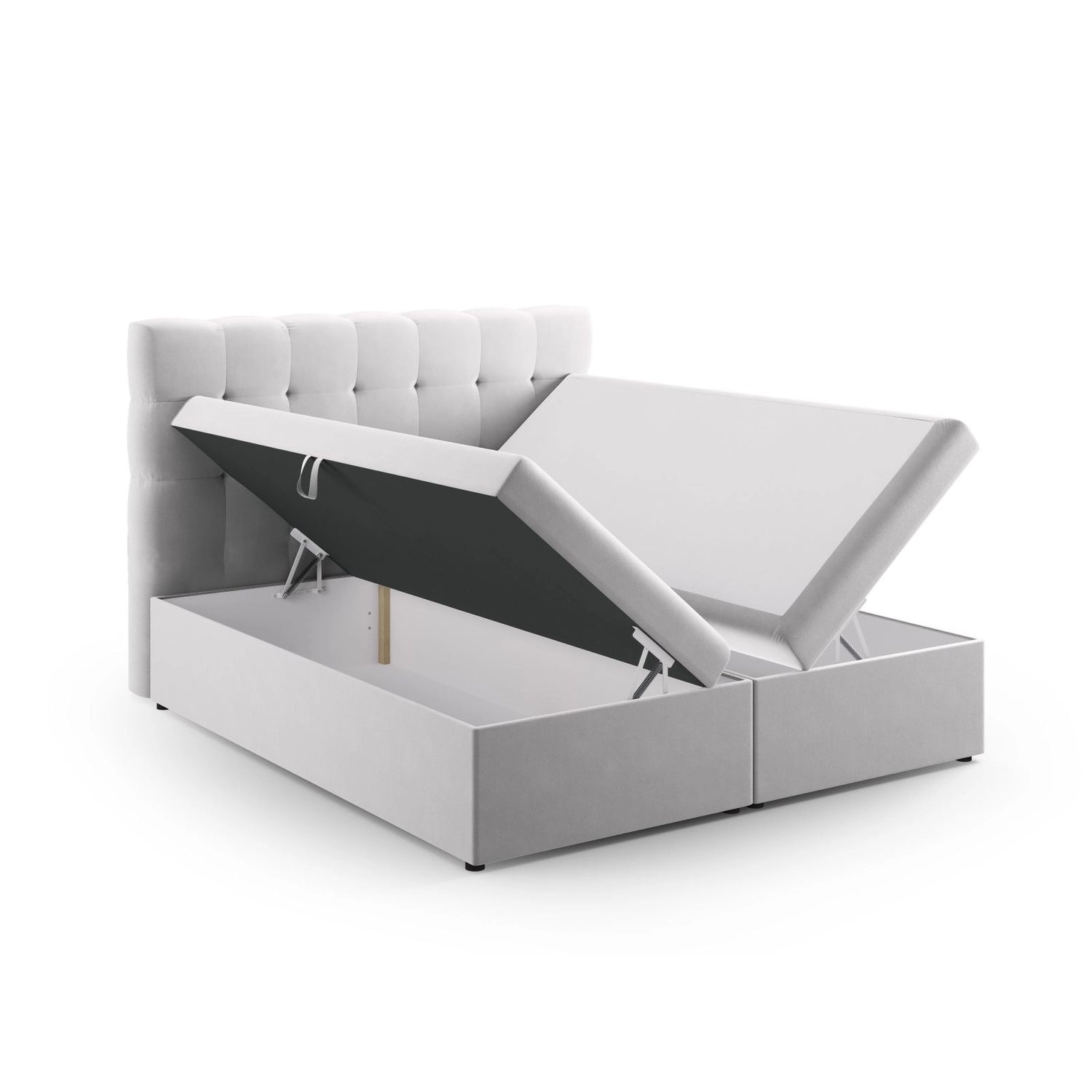 Bali Boxspringbett mit Kopfteil und Stauraum aus Samt in Silber (Bluvel 03), 140x200 cm von Cosmopolitan Design – Bild 5