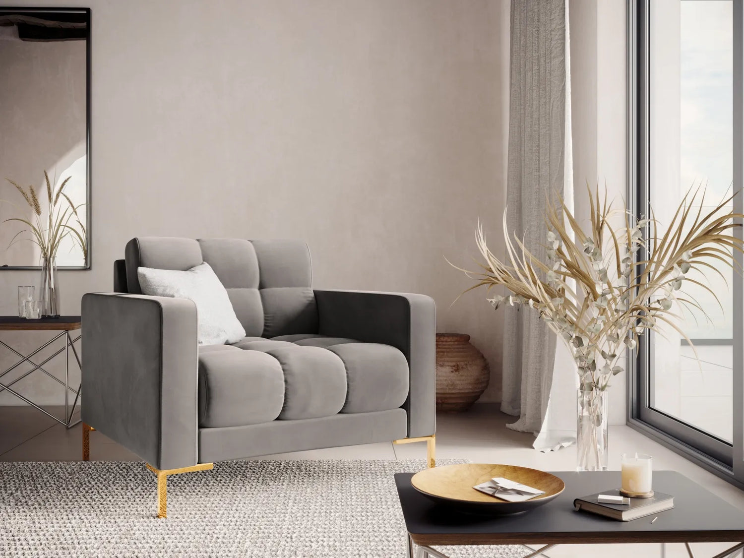 Bali Sessel aus Samt in Hellgrau (Bluvel 13), 87x96x75 cm von Cosmopolitan Design – Bild 2