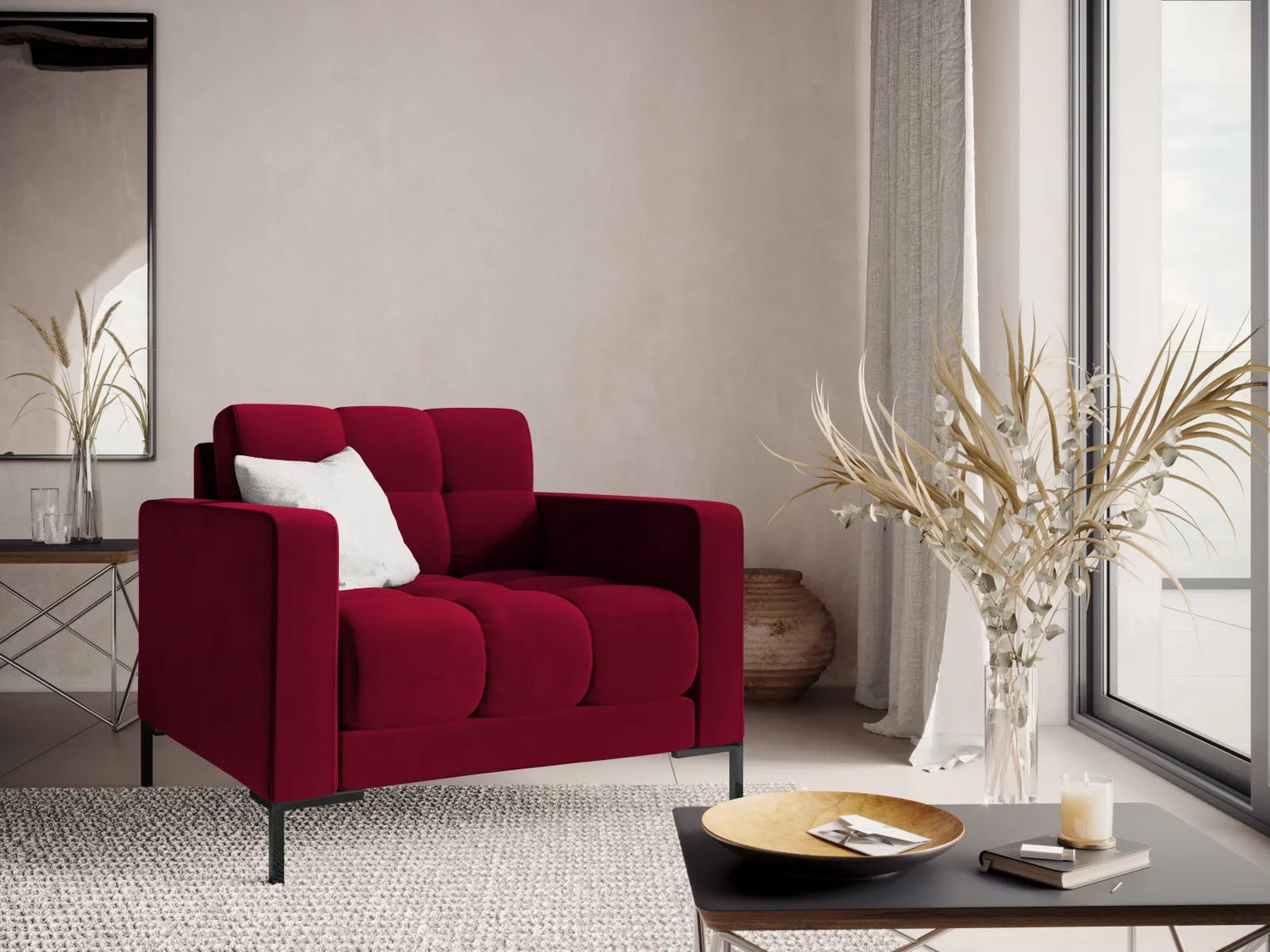 Bali Sessel aus Samt in Rot (Bluvel 59), 87x96x75 cm von Cosmopolitan Design – Bild 2