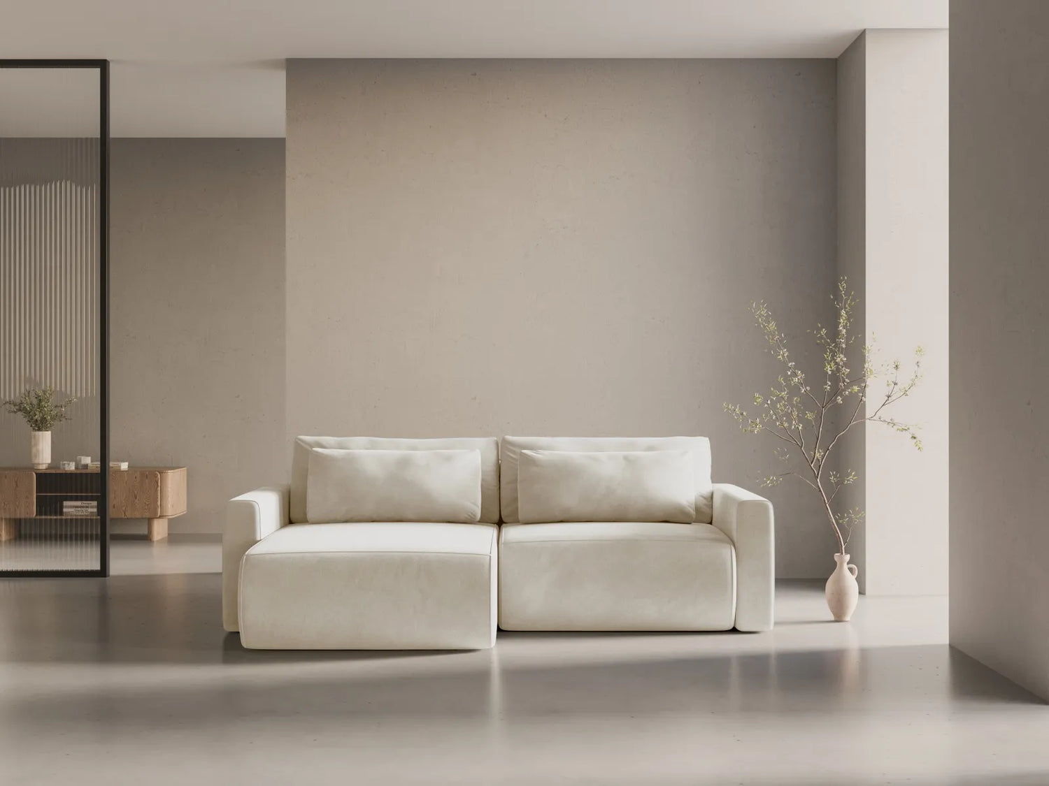Belfast 3-Sitzer Ecksofa mit Schlaffunktion, ausklappbar, aus Samt in Elfenbein (Magic Velvet 2256), 240x149 cm von Cosmopolitan Design – Bild 2