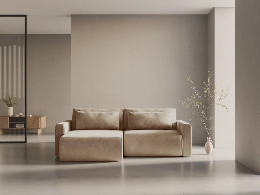 Belfast 3-Sitzer Ecksofa mit Schlaffunktion, ausklappbar, aus Samt in Mandelbeige (Magic Velvet 2282), 240x149 cm von Cosmopolitan Design – Bild 2