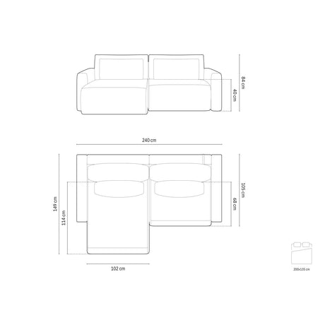 Belfast 3-Sitzer Ecksofa mit Schlaffunktion, ausklappbar, aus Samt oder Strukturstoff, 240x149 cm von Cosmopolitan Design – Bild 2