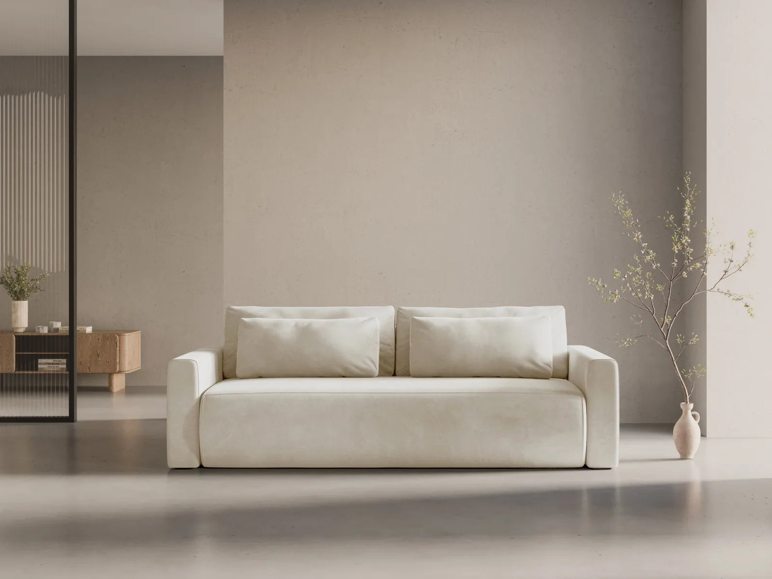 Belfast 3-Sitzer Sofa mit Schlaffunktion und Stauraum, aus Samt in Elfenbein (Magic Velvet 2256), 238x105x84 cm von Cosmopolitan Design – Bild 2