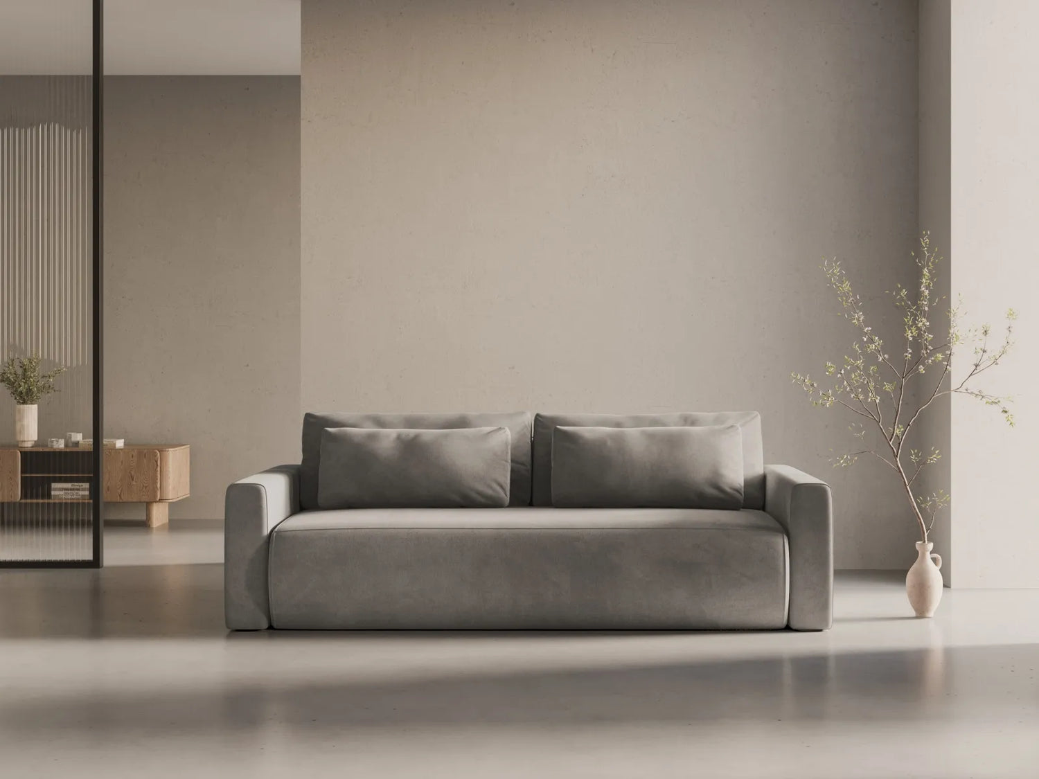 Belfast 3-Sitzer Sofa mit Schlaffunktion und Stauraum, aus Samt in Warmes Grau (Magic Velvet 2270), 238x105x84 cm von Cosmopolitan Design – Bild 2
