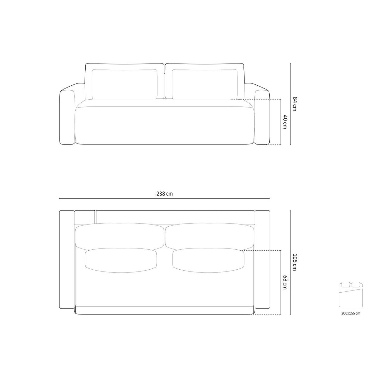 Belfast 3-Sitzer Sofa mit Schlaffunktion und Stauraum, aus Samt in Warmes Grau (Magic Velvet 2270), 238x105x84 cm von Cosmopolitan Design – Bild 3