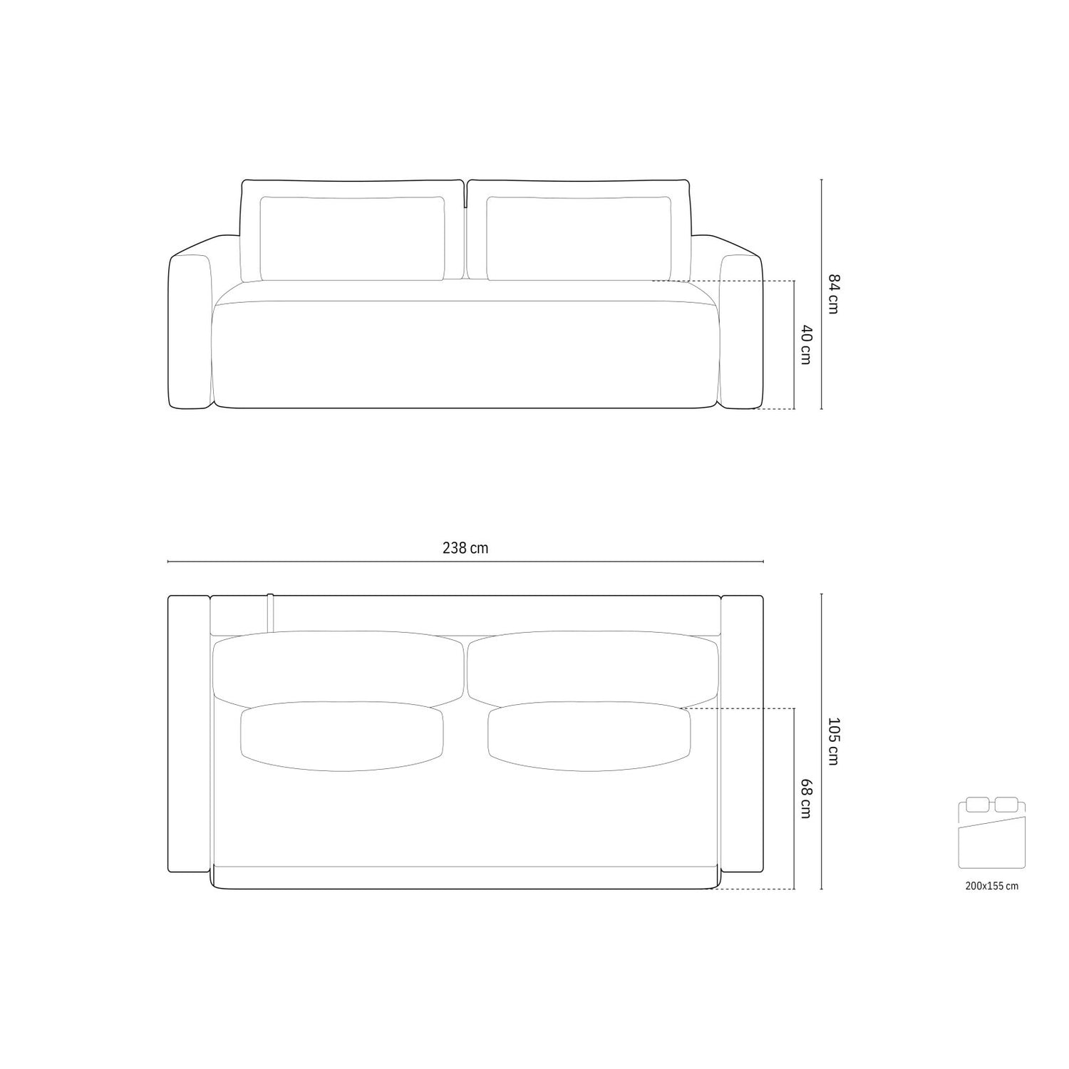 Belfast 3-Sitzer Sofa mit Schlaffunktion und Stauraum, aus Samt oder Strukturstoff, 238x105x84 cm von Cosmopolitan Design – Bild 2