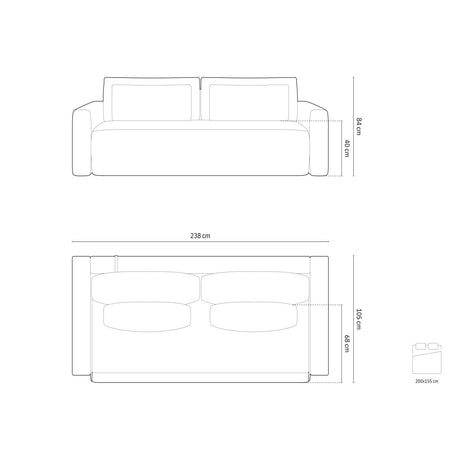 Belfast 3-Sitzer Sofa mit Schlaffunktion und Stauraum, aus Strukturierter Stoff in Pfirsich (Heritage Orange), 238x105x84 cm von Cosmopolitan Design – Bild 2