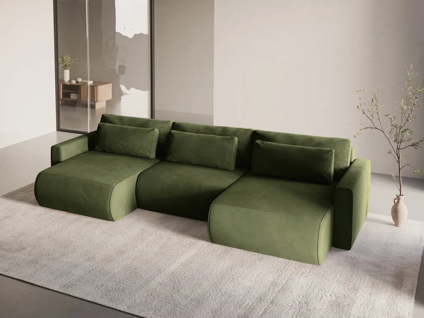 Belfast 4-Sitzer Panoramasofa mit Schlaffunktion, ausklappbar, aus Samt in Armeegrün (Magic Velvet 2295), 340x149 cm von Cosmopolitan Design – Bild 2