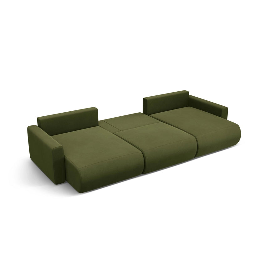 Belfast 4-Sitzer Panoramasofa mit Schlaffunktion, ausklappbar, aus Samt in Armeegrün (Magic Velvet 2295), 340x149 cm von Cosmopolitan Design – Bild 6