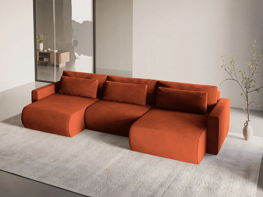 Belfast 4-Sitzer Panoramasofa mit Schlaffunktion, ausklappbar, aus Samt in Auburn (Magic Velvet 2285), 340x149 cm von Cosmopolitan Design – Bild 2