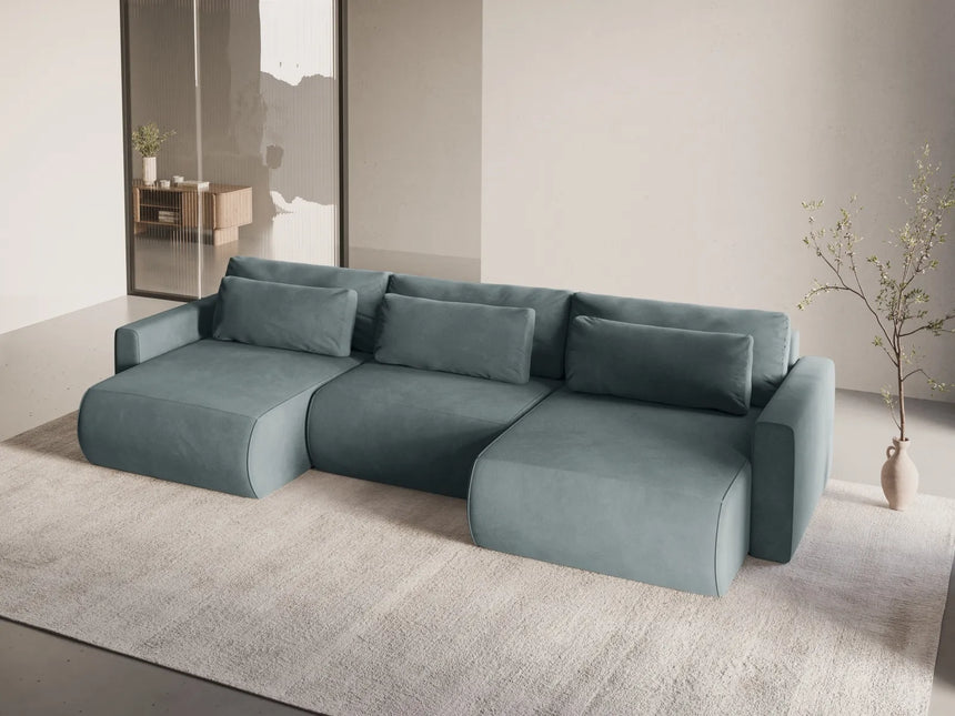 Belfast 4-Sitzer Panoramasofa mit Schlaffunktion, ausklappbar, aus Samt in Blaugrau (Magic Velvet 2224), 340x149 cm von Cosmopolitan Design – Bild 2