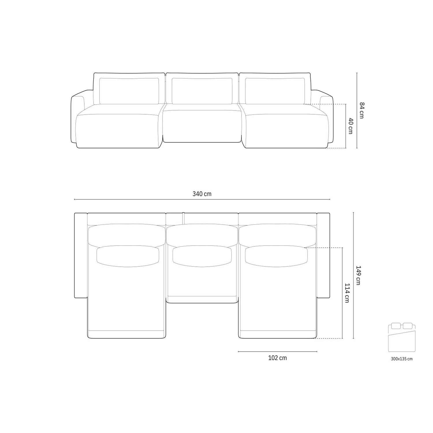 Belfast 4-Sitzer Panoramasofa mit Schlaffunktion, ausklappbar, aus Samt in Elfenbein (Magic Velvet 2256), 340x149 cm von Cosmopolitan Design – Bild 3
