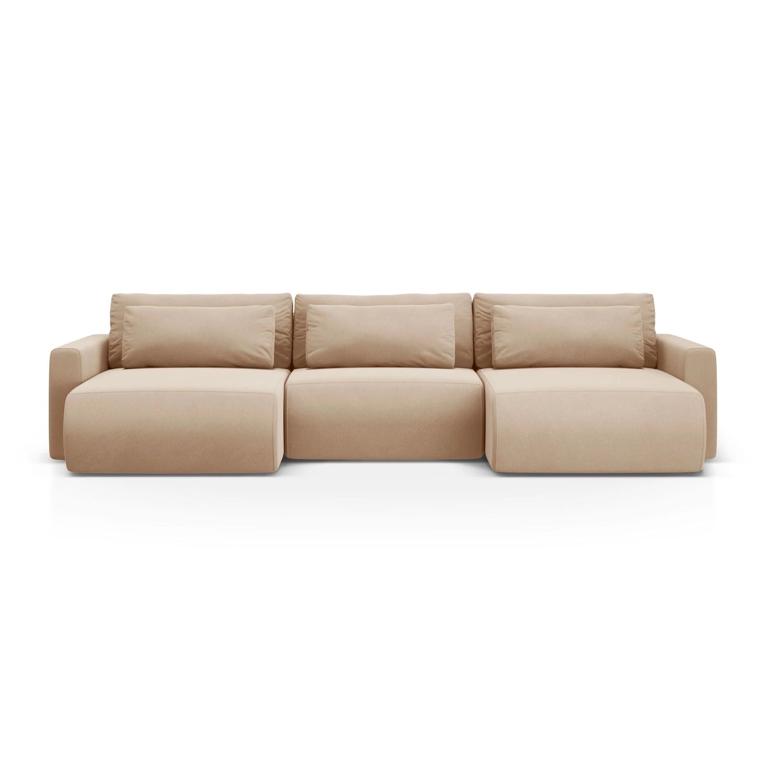 Belfast 4-Sitzer Panoramasofa mit Schlaffunktion, ausklappbar, aus Samt in Mandelbeige (Magic Velvet 2282), 340x149 cm von Cosmopolitan Design – Bild 1