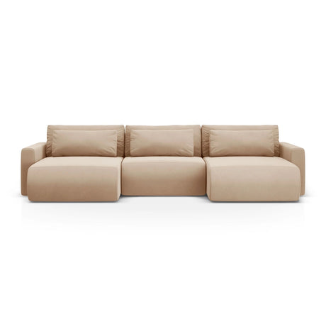 Belfast 4-Sitzer Panoramasofa mit Schlaffunktion, ausklappbar, aus Samt in Mandelbeige (Magic Velvet 2282), 340x149 cm von Cosmopolitan Design – Bild 1