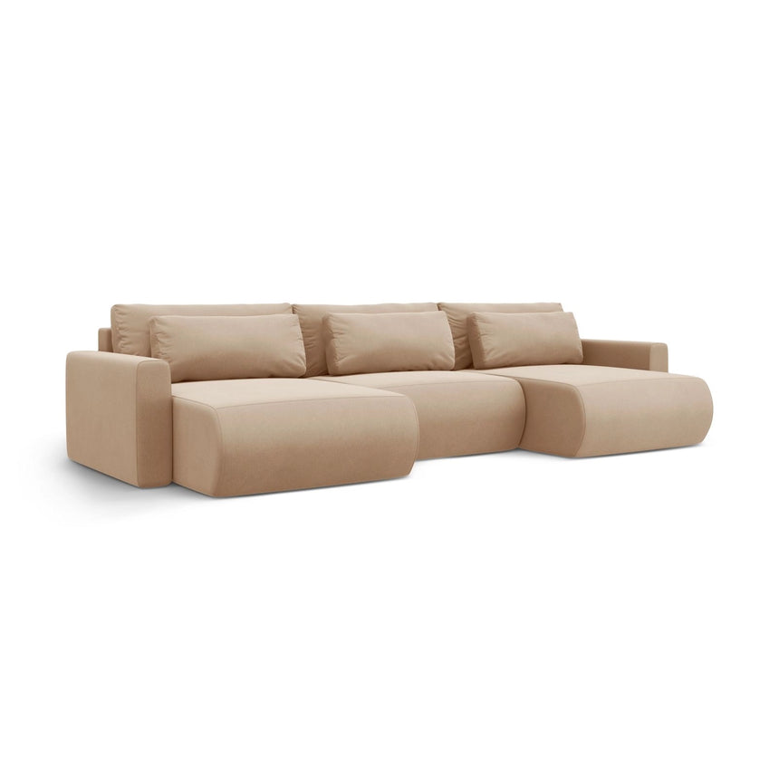 Belfast 4-Sitzer Panoramasofa mit Schlaffunktion, ausklappbar, aus Samt in Mandelbeige (Magic Velvet 2282), 340x149 cm von Cosmopolitan Design – Bild 4