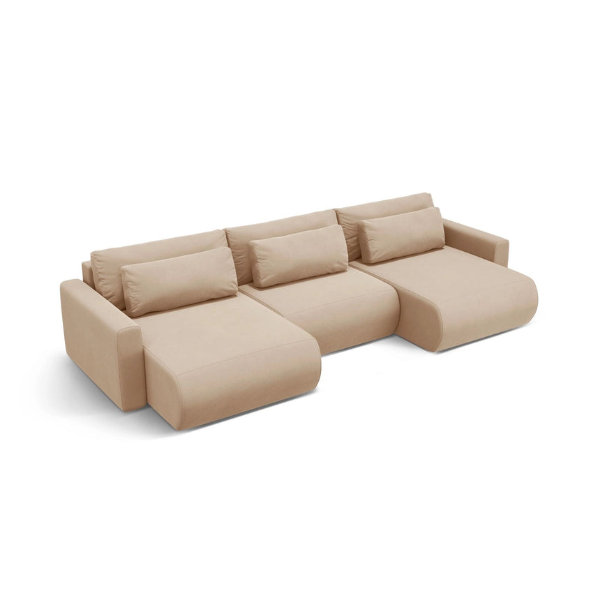 Belfast 4-Sitzer Panoramasofa mit Schlaffunktion, ausklappbar, aus Samt in Mandelbeige (Magic Velvet 2282), 340x149 cm von Cosmopolitan Design – Bild 5