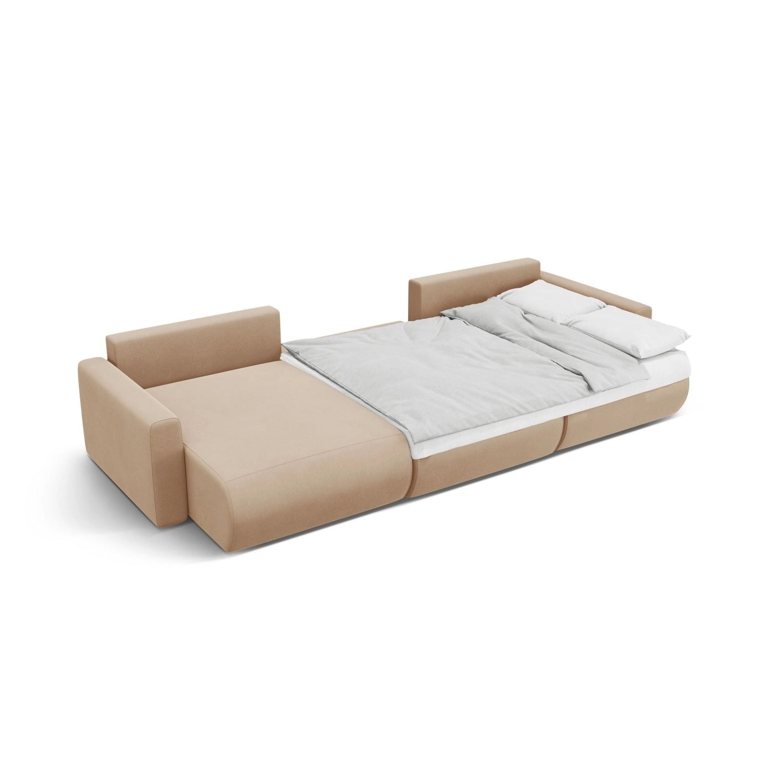 Belfast 4-Sitzer Panoramasofa mit Schlaffunktion, ausklappbar, aus Samt in Mandelbeige (Magic Velvet 2282), 340x149 cm von Cosmopolitan Design – Bild 7