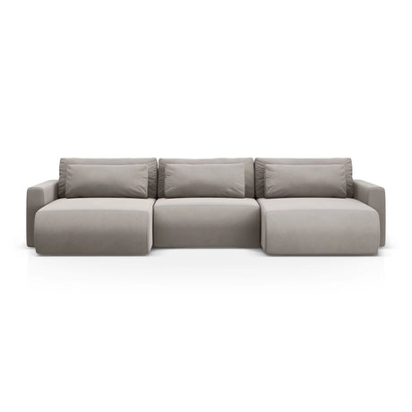 Belfast 4-Sitzer Panoramasofa mit Schlaffunktion, ausklappbar, aus Samt in Warmes Grau (Magic Velvet 2270), 340x149 cm von Cosmopolitan Design – Bild 1