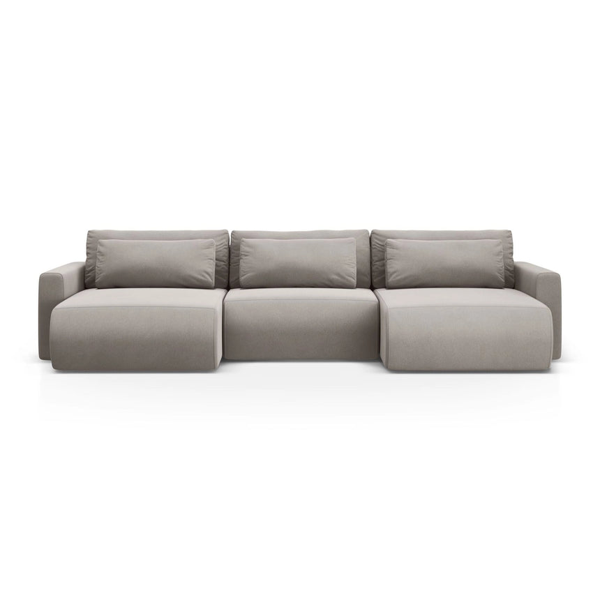 Belfast 4-Sitzer Panoramasofa mit Schlaffunktion, ausklappbar, aus Samt in Warmes Grau (Magic Velvet 2270), 340x149 cm von Cosmopolitan Design – Bild 1