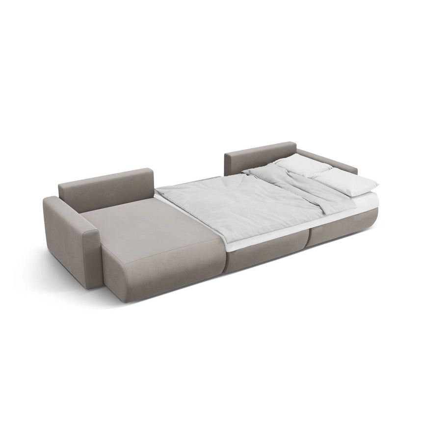 Belfast 4-Sitzer Panoramasofa mit Schlaffunktion, ausklappbar, aus Samt in Warmes Grau (Magic Velvet 2270), 340x149 cm von Cosmopolitan Design – Bild 7