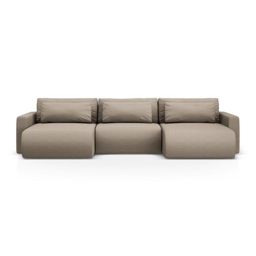 Belfast 4-Sitzer Panoramasofa mit Schlaffunktion, ausklappbar, aus Strukturierter Stoff in Dunkelbeige (Heritage Truffle), 340x149 cm von Cosmopolitan Design – Bild 1