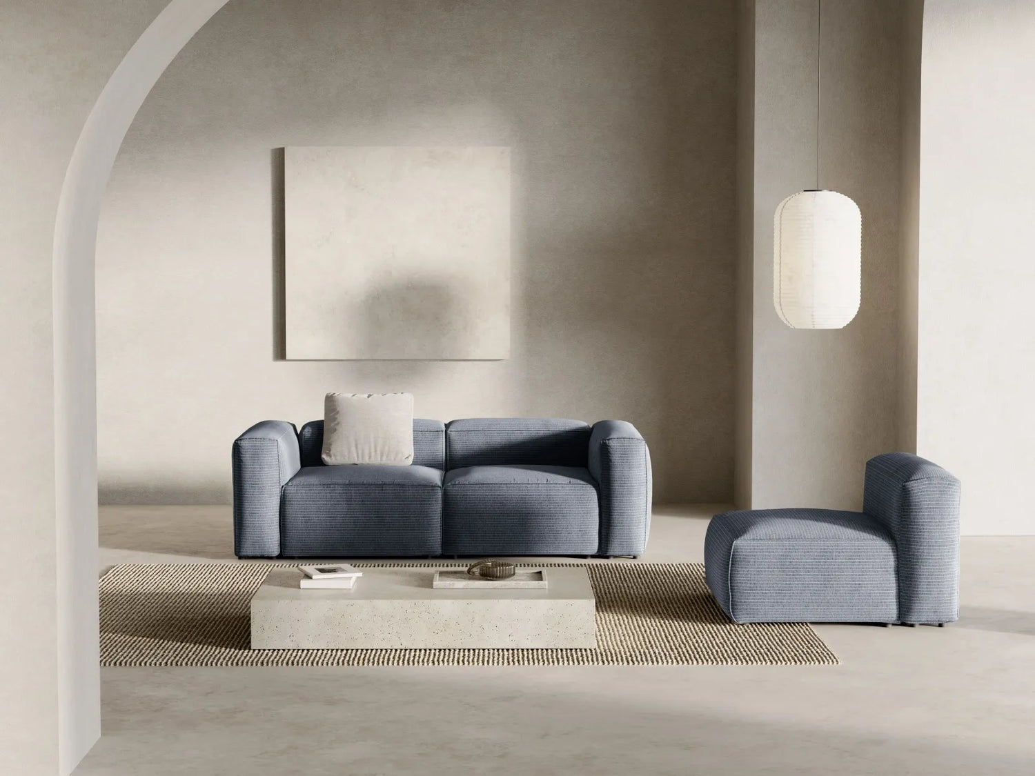 Bergamo 2-Sitzer Sofa aus Cord in Gedämpftes Blau (Perla 45), 224x108x70 cm von Cosmopolitan Design – Bild 2