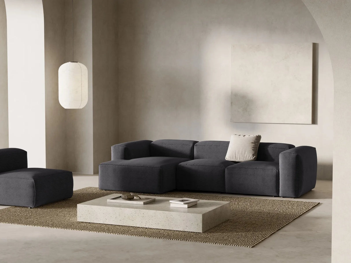 Bergamo 3-Sitzer Ecksofa, Linke Seite, aus Cord in Grau (Perla 35), 304x152x70 cm von Cosmopolitan Design – Bild 2