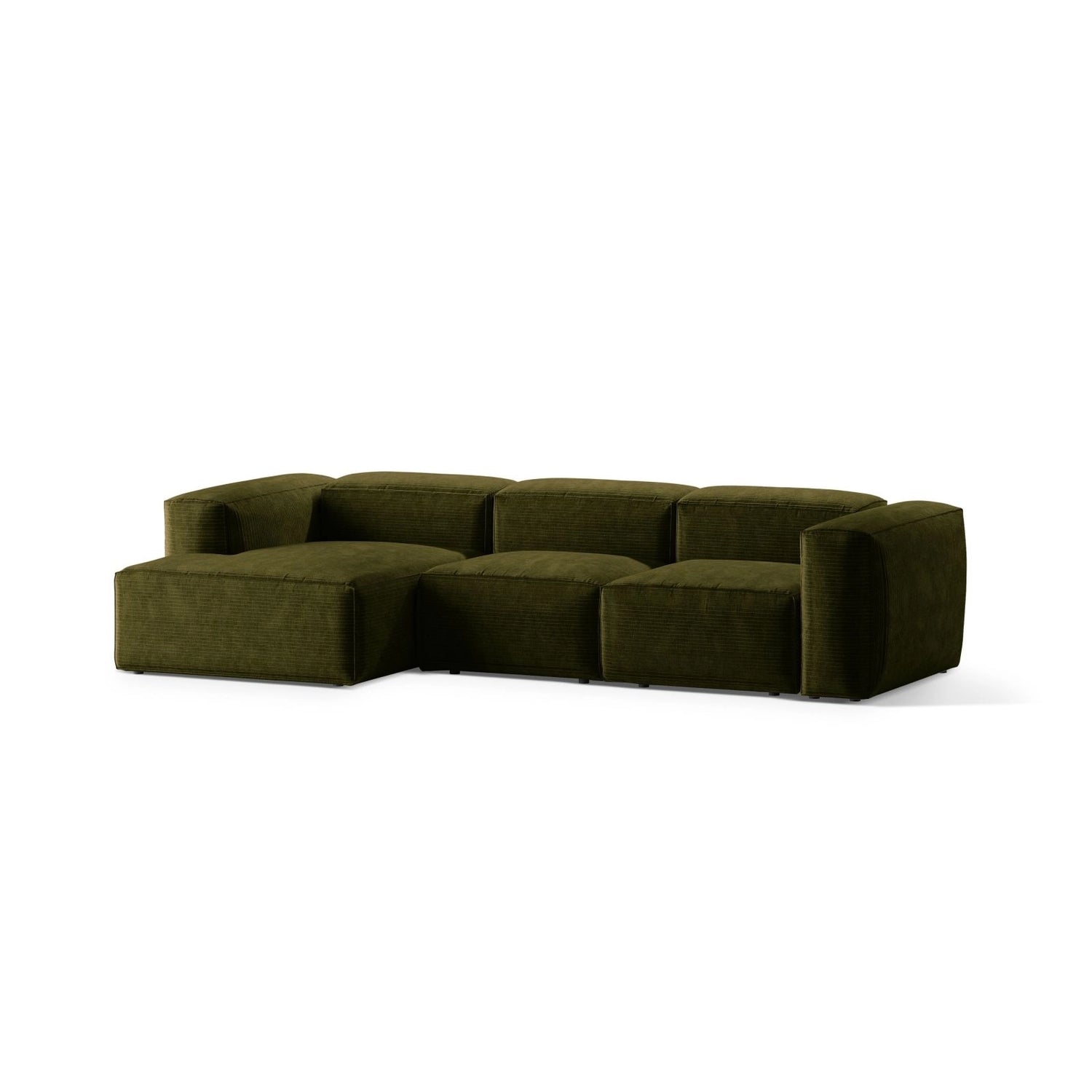 Bergamo 3-Sitzer Ecksofa, Linke Seite, aus Cord in Grün (Perla 60), 304x152x70 cm von Cosmopolitan Design – Bild 4
