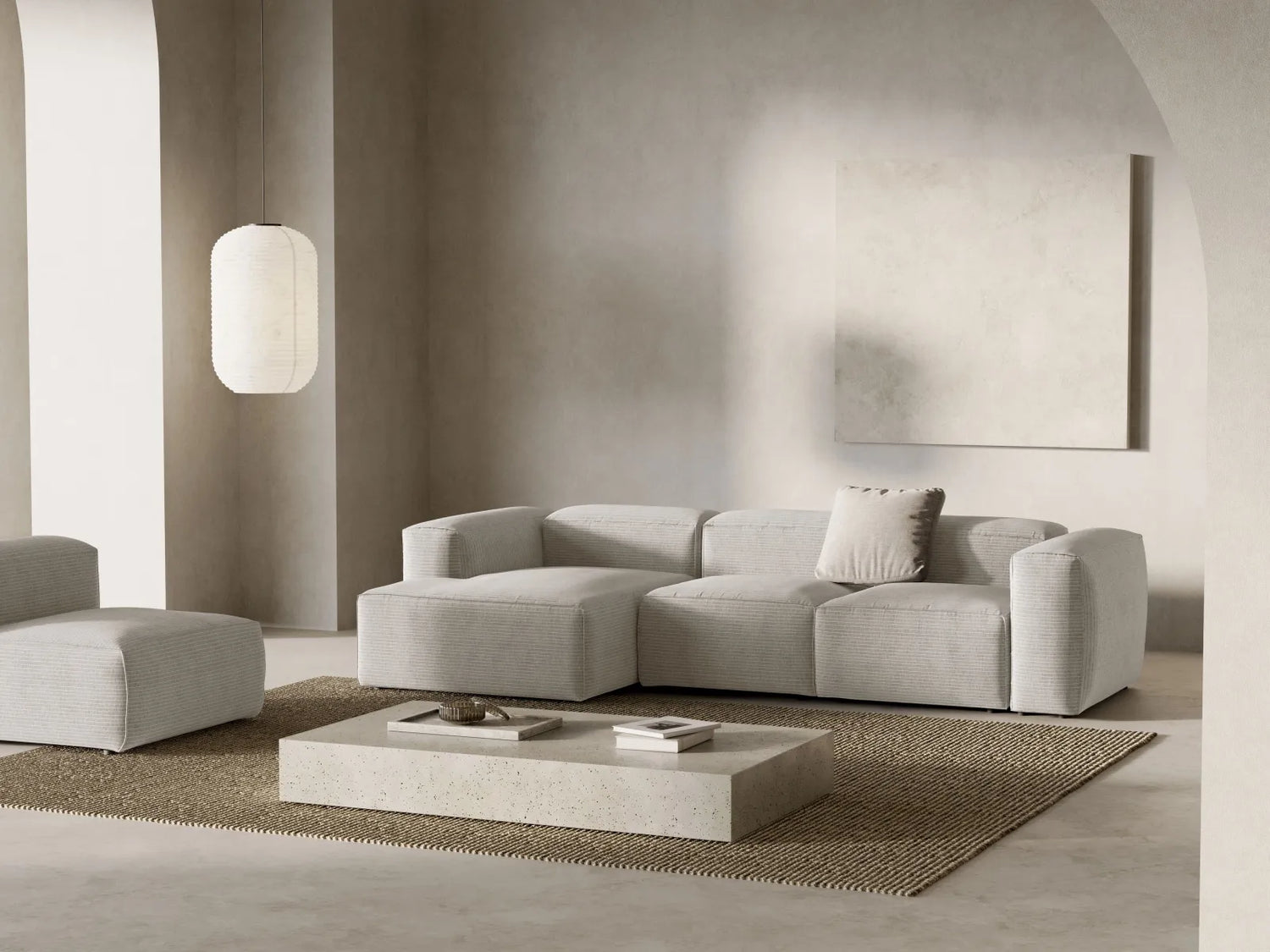 Bergamo 3-Sitzer Ecksofa, Linke Seite, aus Cord oder Strukturstoff, 304x152x70 cm von Cosmopolitan Design – Bild 2