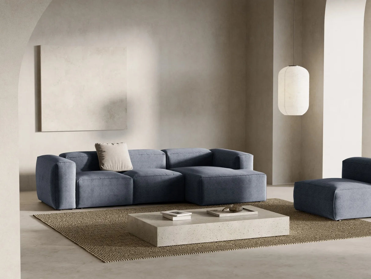 Bergamo 3-Sitzer Ecksofa, Rechte Seite, aus Cord in Gedämpftes Blau (Perla 45), 304x152x70 cm von Cosmopolitan Design – Bild 2