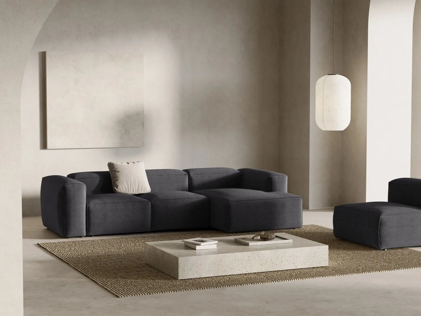 Bergamo 3-Sitzer Ecksofa, Rechte Seite, aus Cord in Grau (Perla 35), 304x152x70 cm von Cosmopolitan Design – Bild 2