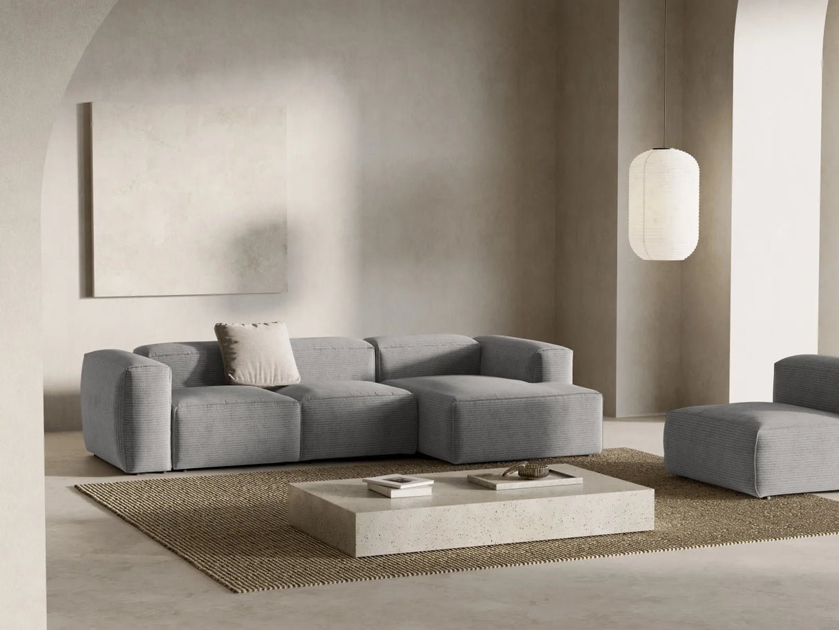 Bergamo 3-Sitzer Ecksofa, Rechte Seite, aus Cord in Hellgrau (Perla 30), 304x152x70 cm von Cosmopolitan Design – Bild 2
