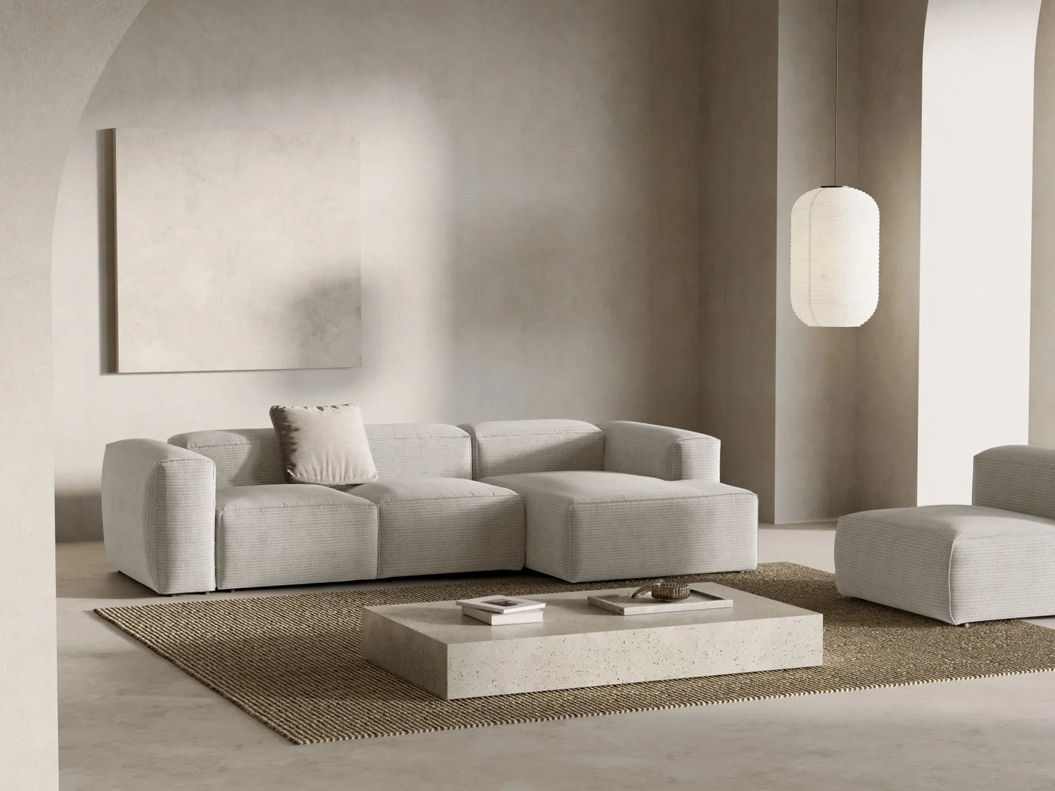 Bergamo 3-Sitzer Ecksofa, Rechte Seite, aus Cord oder Strukturstoff, 304x152x70 cm von Cosmopolitan Design – Bild 2