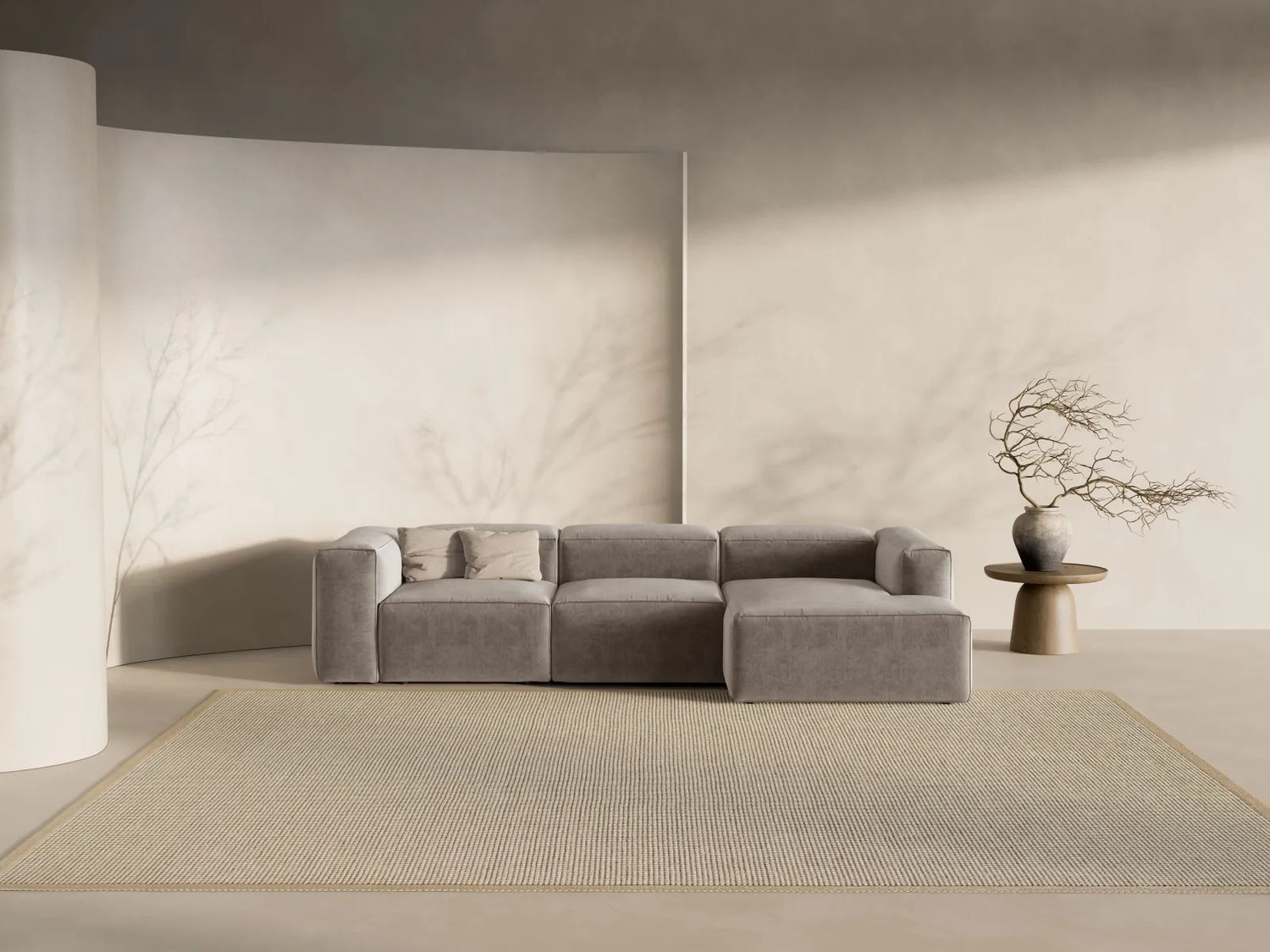Bergamo 3-Sitzer Ecksofa, Rechte Seite, aus Strukturierter Stoff in Cappuccino (Liberty 5), 304x152x70 cm von Cosmopolitan Design – Bild 2