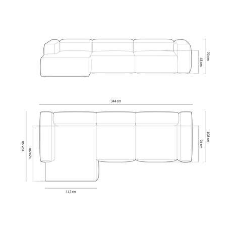 Bergamo 4-Sitzer Ecksofa, Linke Seite, aus Strukturierter Stoff in Ziegelstein (Liberty 9), 344x152x70 cm von Cosmopolitan Design – Bild 3