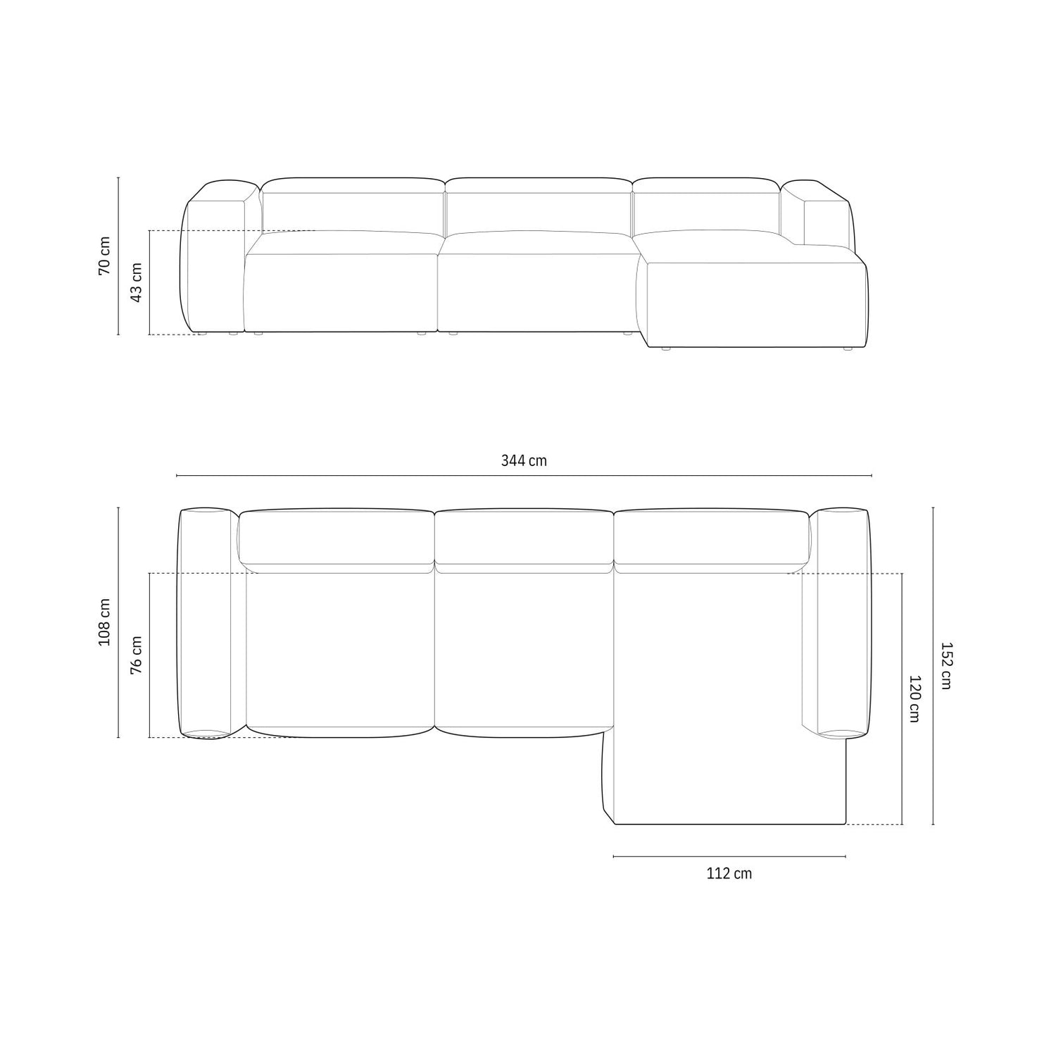 Bergamo 4-Sitzer Ecksofa, Rechte Seite, aus Cord in Gedämpftes Blau (Perla 45), 344x152x70 cm von Cosmopolitan Design – Bild 3