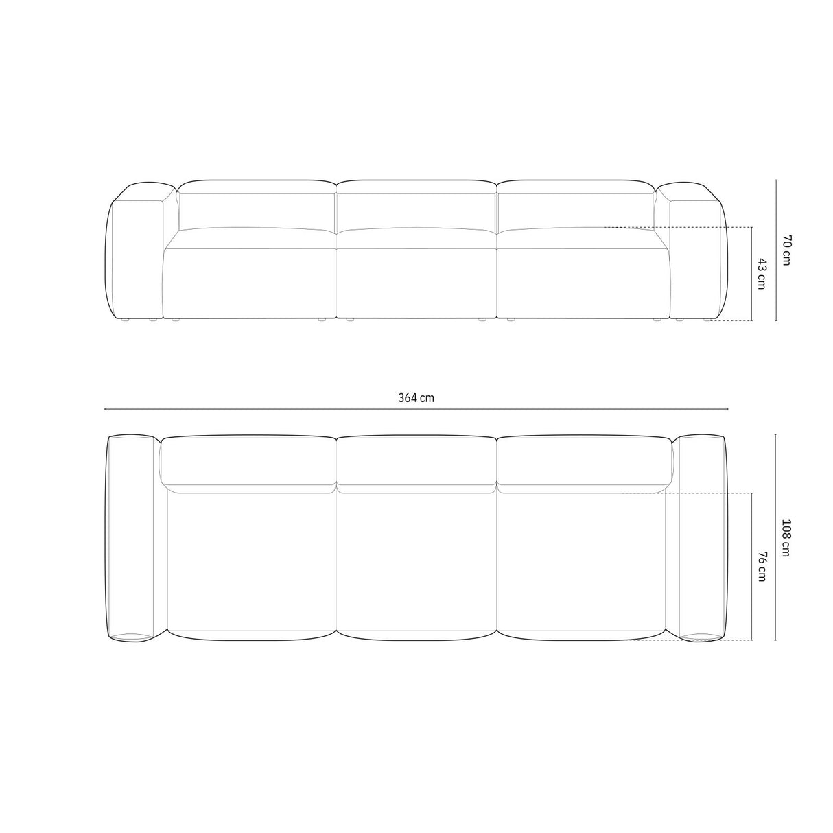 Bergamo 4-Sitzer Sofa aus Cord in Grau (Perla 35), 364x108x70 cm von Cosmopolitan Design – Bild 3
