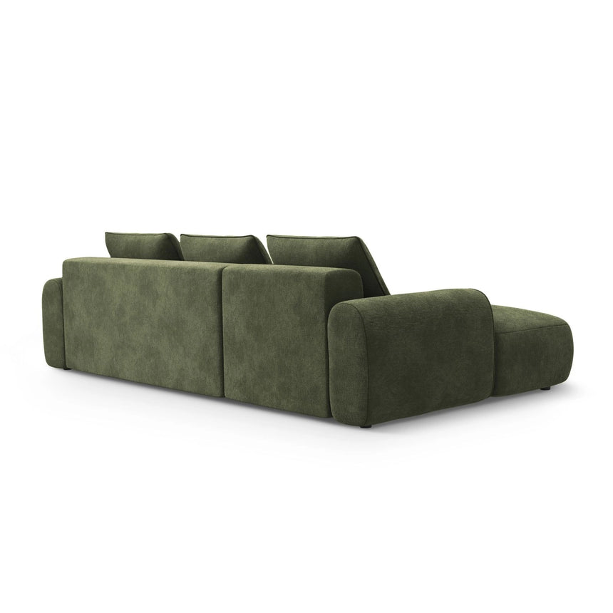 Calma 3-Sitzer Ecksofa mit Schlaffunktion und Stauraum, Linke Seite, aus Samt in Grün (Vogue 11), 275x142x84 cm von Cosmopolitan Design – Bild 5