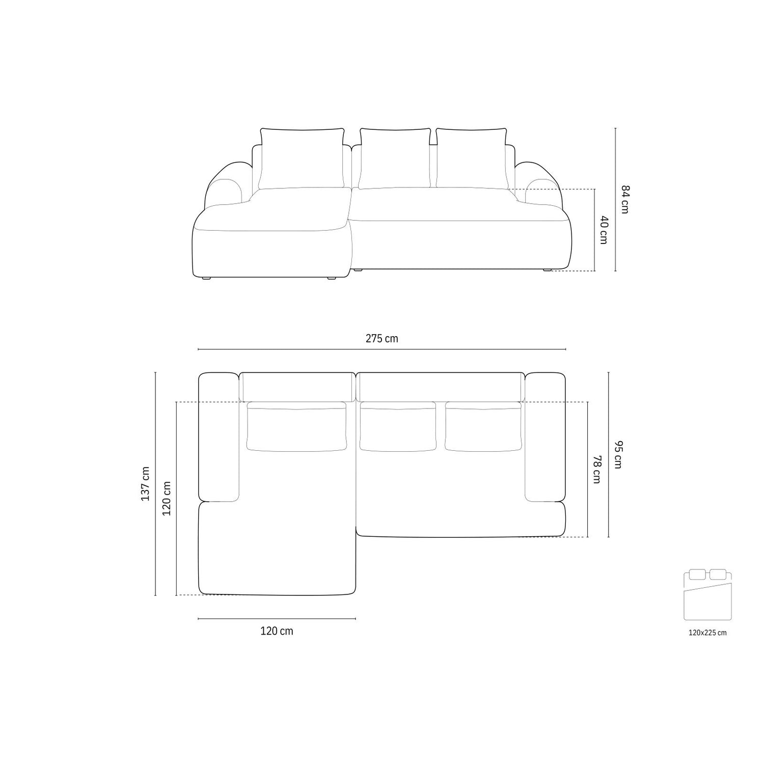 Calma 3-Sitzer Ecksofa mit Schlaffunktion und Stauraum, Linke Seite, aus Samt oder Strukturstoff, 275x142x84 cm von Cosmopolitan Design – Bild 2