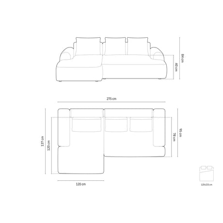 Calma 3-Sitzer Ecksofa mit Schlaffunktion und Stauraum, Linke Seite, aus Strukturierter Stoff in Hellbeige (Baltimore Sand), 275x142x84 cm von Cosmopolitan Design – Bild 2