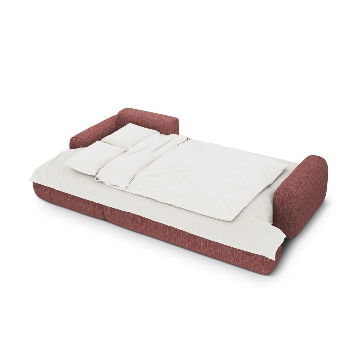 Calma 3-Sitzer Ecksofa mit Schlaffunktion und Stauraum, Linke Seite, aus Strukturierter Stoff in Rot (Baltimore Marsala), 275x142x84 cm von Cosmopolitan Design – Bild 4
