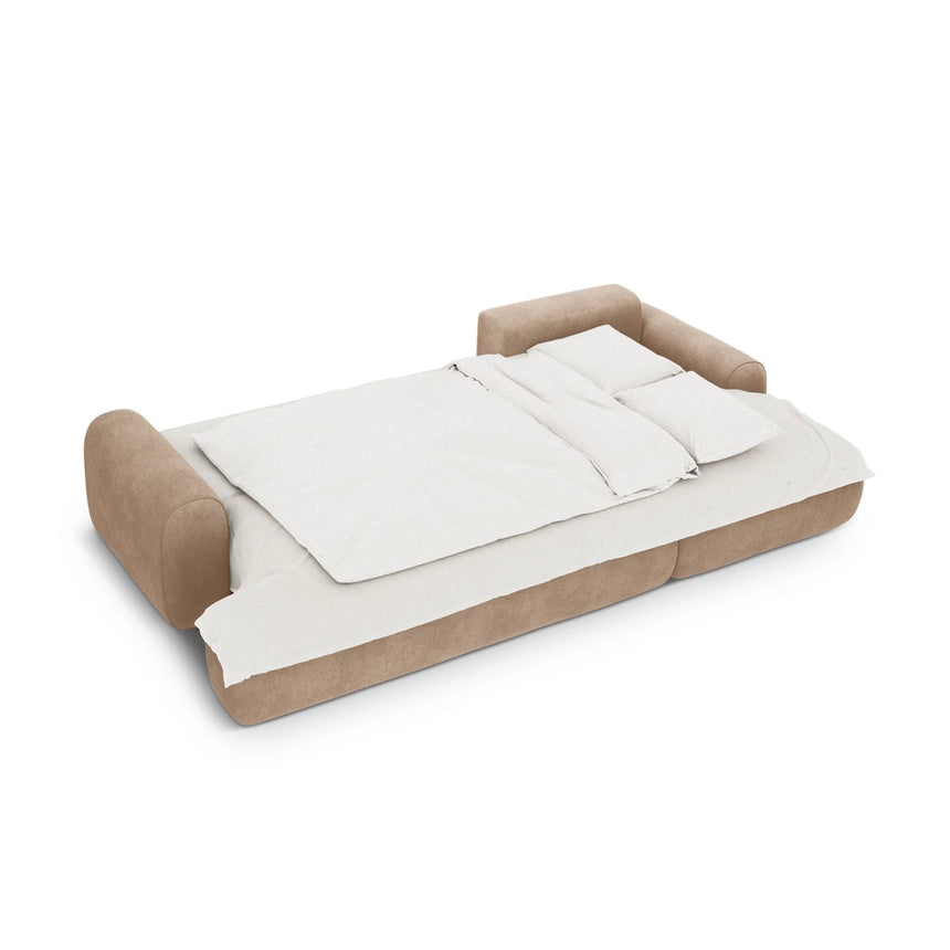 Calma 3-Sitzer Ecksofa mit Schlaffunktion und Stauraum, Rechte Seite, aus Samt in Dunkelbeige (Vogue 3), 275x142x84 cm von Cosmopolitan Design – Bild 4