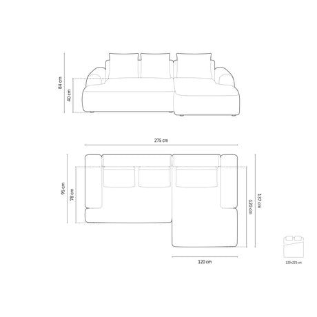 Calma 3-Sitzer Ecksofa mit Schlaffunktion und Stauraum, Rechte Seite, aus Samt in Tiefes Petrol (Vogue 13), 275x142x84 cm von Cosmopolitan Design – Bild 2