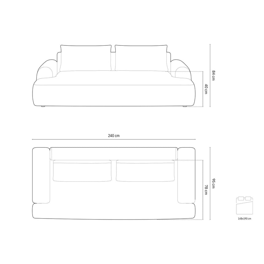 Calma 4-Sitzer Sofa mit Schlaffunktion und Stauraum, aus Samt in Dunkelbeige (Vogue 3), 250x100x84 cm von Cosmopolitan Design – Bild 2