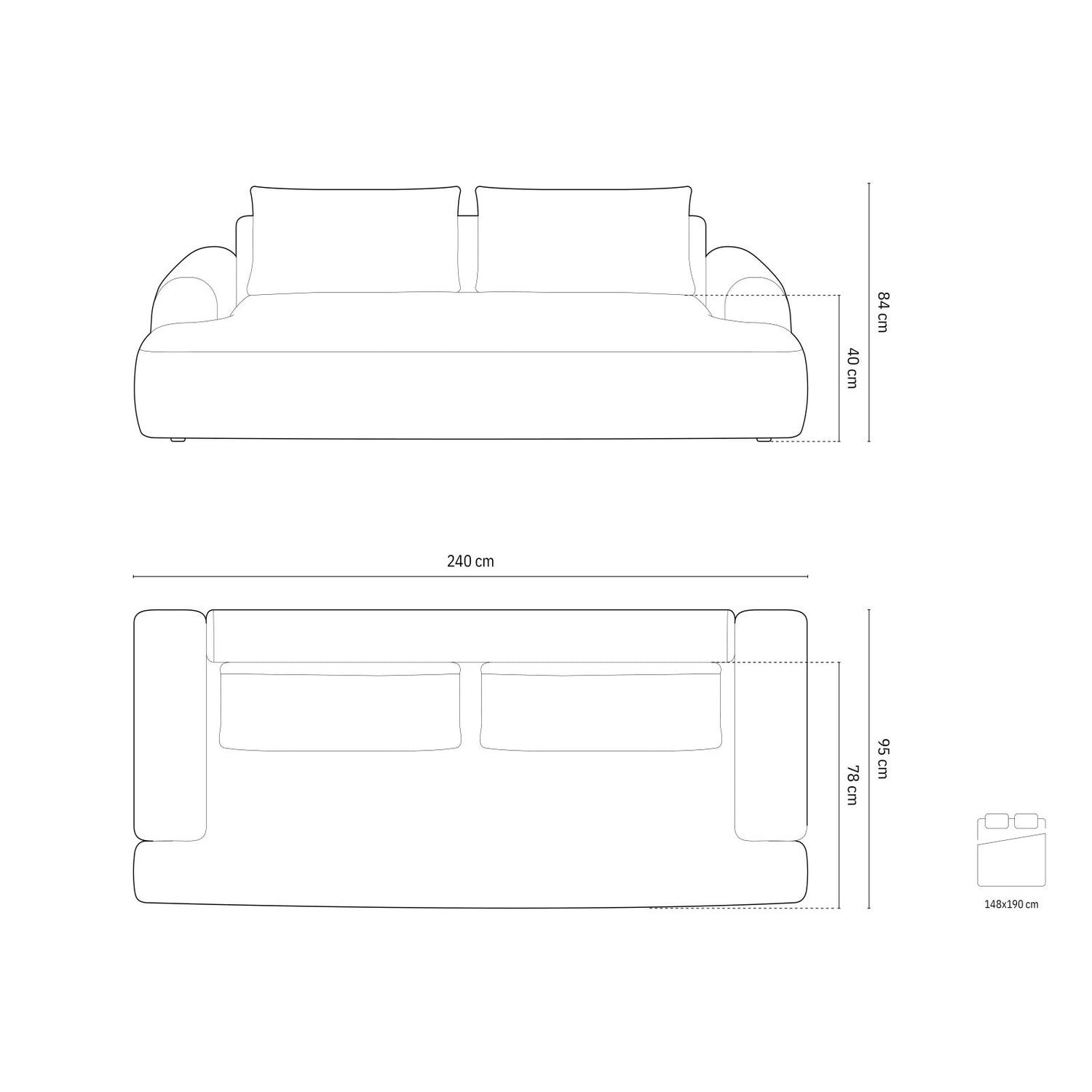 Calma 4-Sitzer Sofa mit Schlaffunktion und Stauraum, aus Samt in Grau (Vogue 15), 250x100x84 cm von Cosmopolitan Design – Bild 2