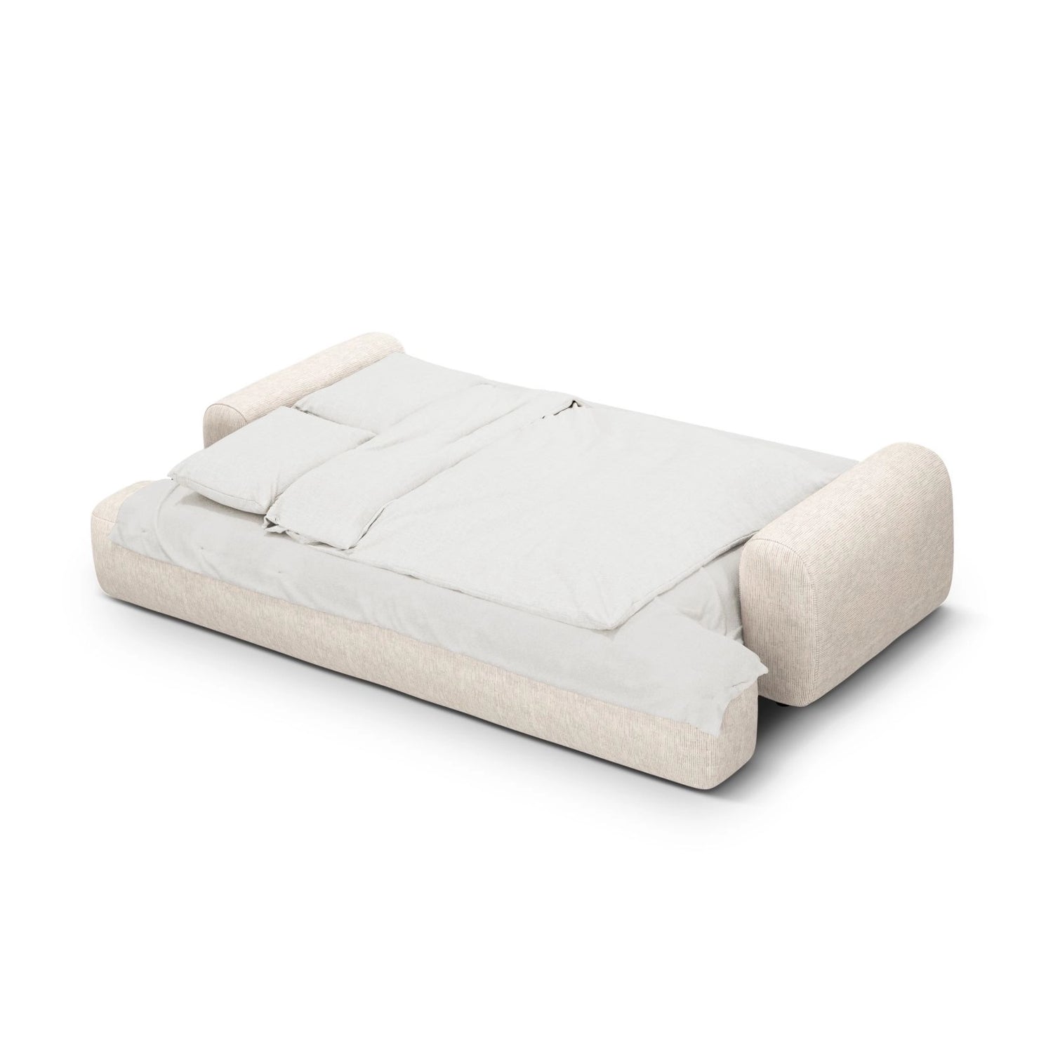 Calma 4-Sitzer Sofa mit Schlaffunktion und Stauraum, aus Strukturierter Stoff in Hellbeige (Baltimore Sand), 250x100x84 cm von Cosmopolitan Design – Bild 4