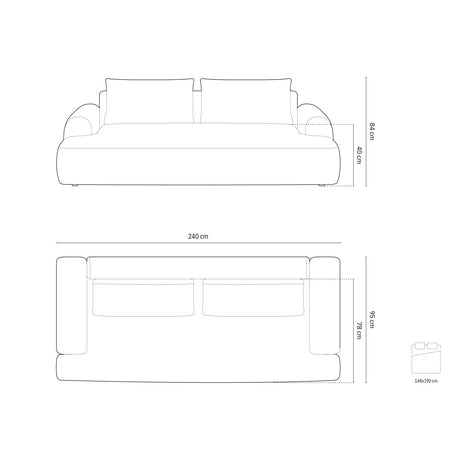 Calma 4-Sitzer Sofa mit Schlaffunktion und Stauraum, aus Strukturierter Stoff in Rot (Baltimore Marsala), 250x100x84 cm von Cosmopolitan Design – Bild 2