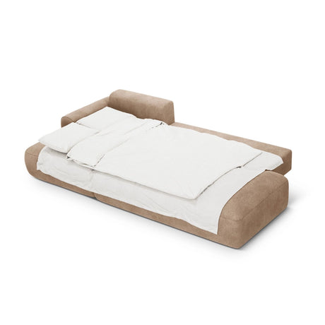 Calma 5-Sitzer Ecksofa mit Schlaffunktion und Stauraum, Linke Seite, aus Samt in Dunkelbeige (Vogue 3), 275x142x84 cm von Cosmopolitan Design – Bild 4