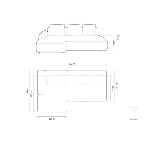 Calma 5-Sitzer Ecksofa mit Schlaffunktion und Stauraum, Linke Seite, aus Samt in Grau (Vogue 15), 275x142x84 cm von Cosmopolitan Design – Bild 2