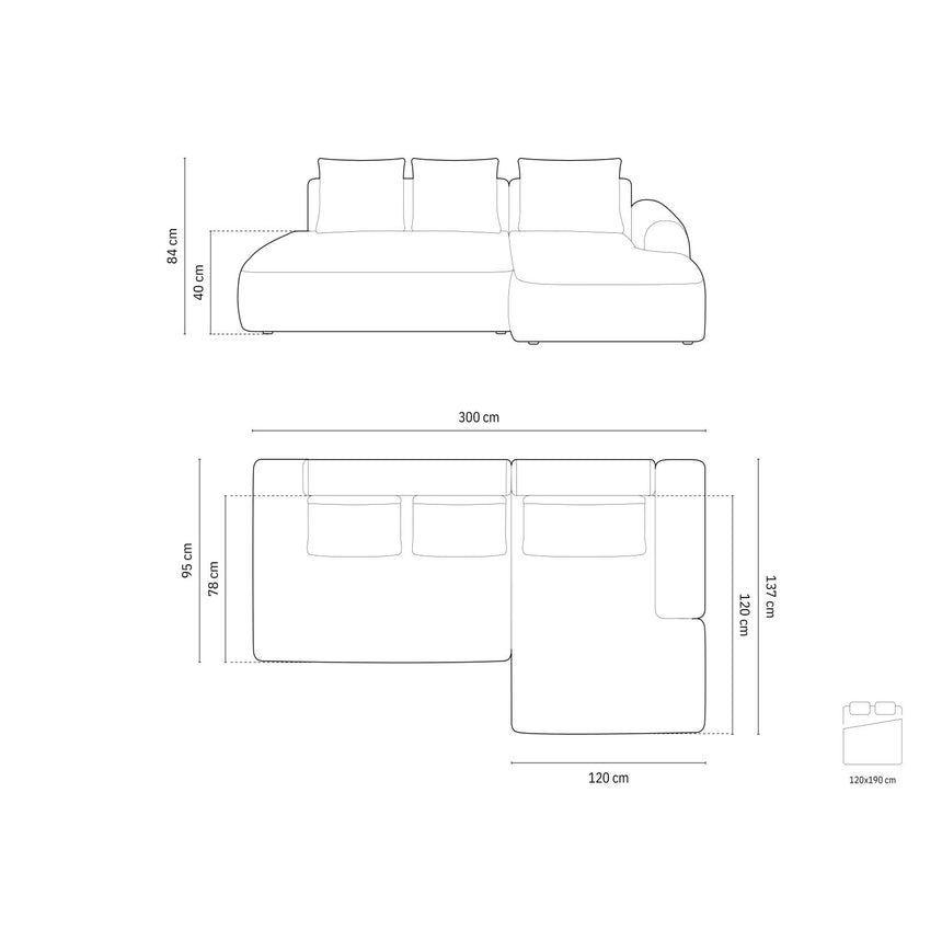 Calma 5-Sitzer Ecksofa mit Schlaffunktion und Stauraum, Rechte Seite, aus Strukturierter Stoff in Sunflower Melange (Baltimore Mostaza), 275x142x84 cm von Cosmopolitan Design – Bild 2